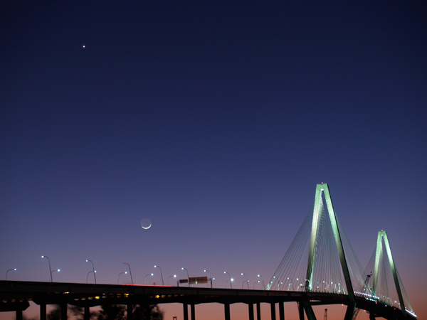 Charles H. Venus and Moon over Ravenel Bridge